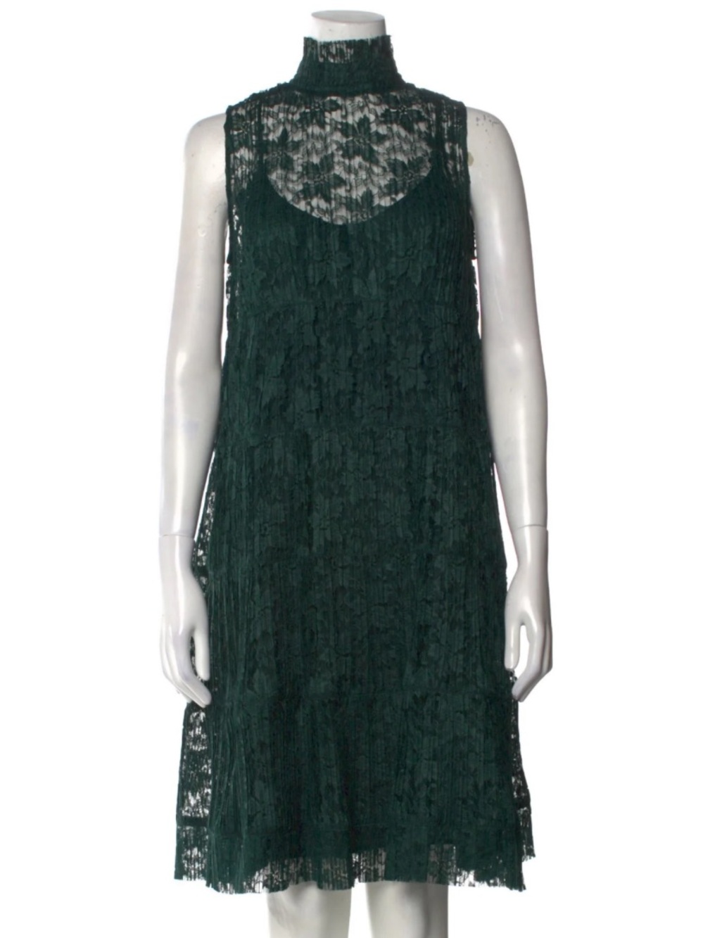 See by Chloe forest green laced overlay knee length dress mock neck sleeveless